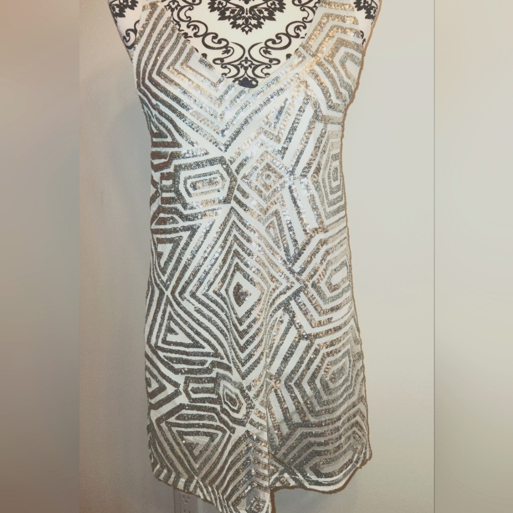 Like New! White & Silver Sequined Mini-Dress